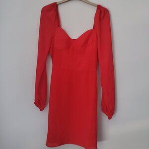 Holiday Party Red Babydoll Dress Sweetheart Neck Smocked Back Balloon Sleeves 8